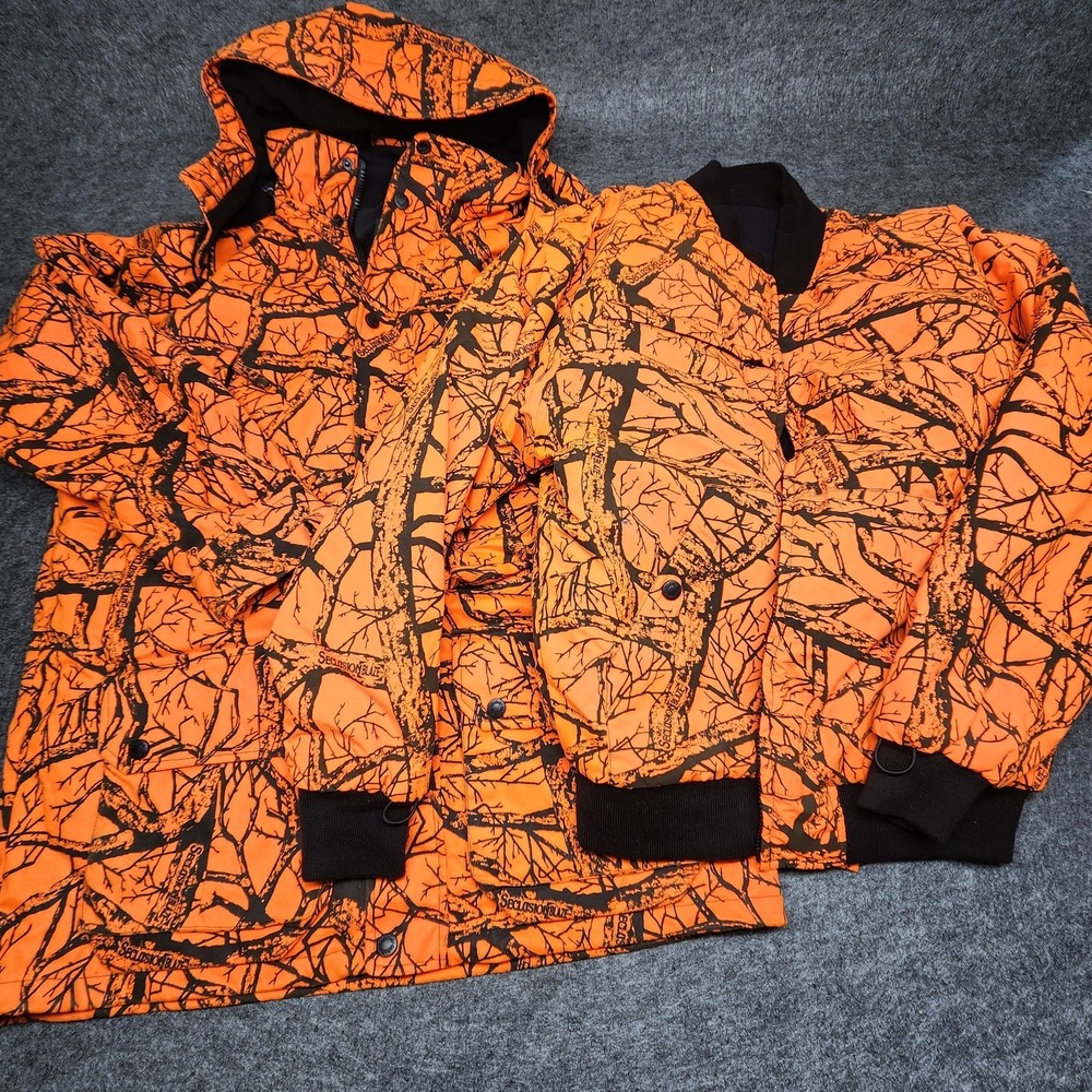 Cabelas Seclusion Blaze Orange 3 in 1 Parka Removable Bomber Jacket Medium Tall